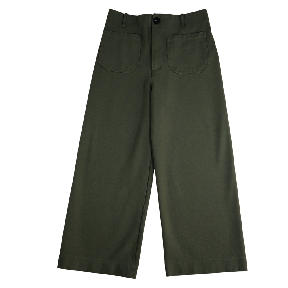 T Tahari Wide Leg Cropped Pants Size 6 Olive Green Boho Mod Work Office Business